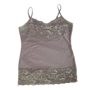 Studio Y Womens Floral Lace Trim Cami Gray Preppy Sweetheart Neckline (Size XL)